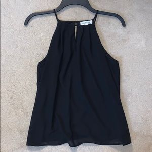 Black chiffon high neck tank w/ keyhole opening